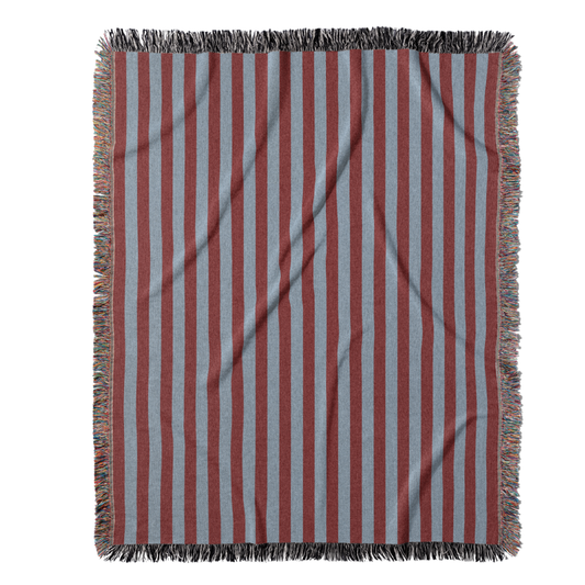 Striped Throw Blanket - Blue and Burgundy