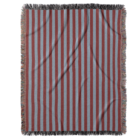 Striped Throw Blanket - Blue and Burgundy