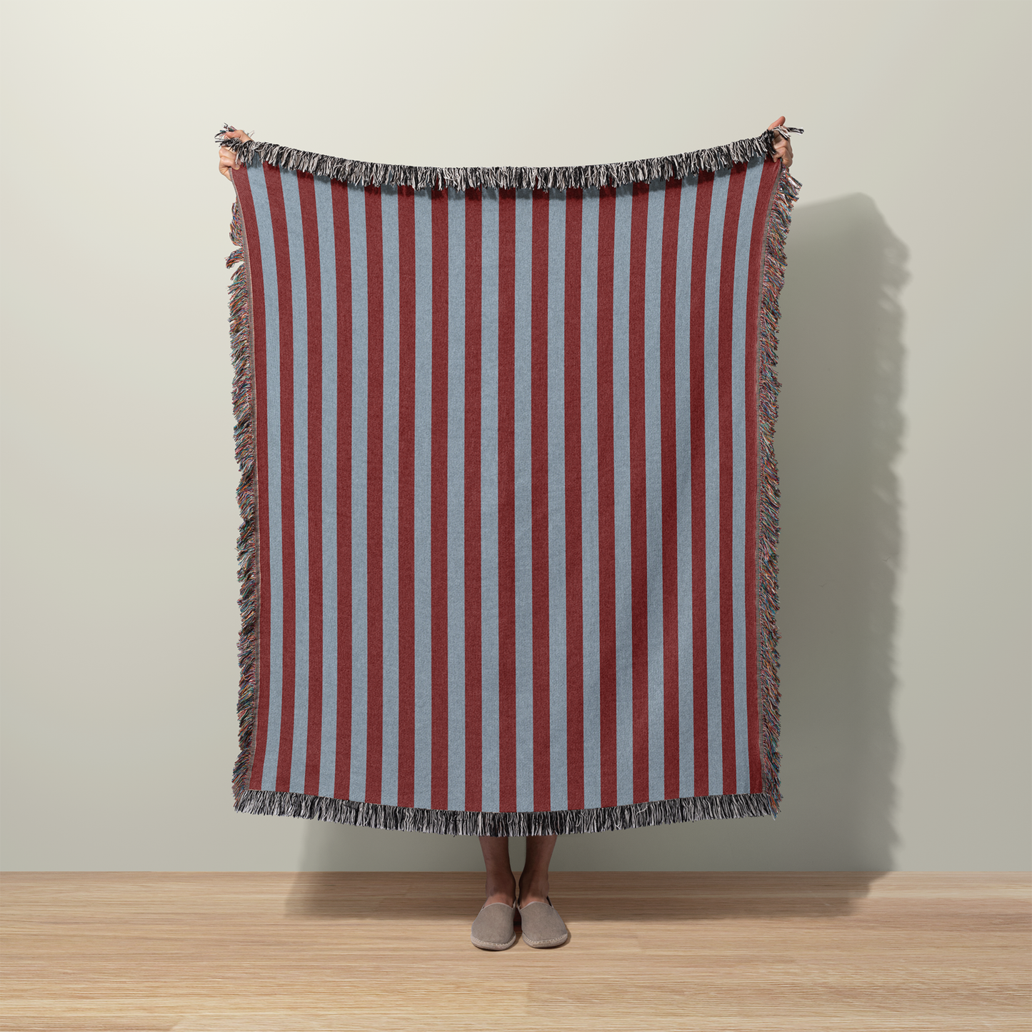 Striped Throw Blanket - Blue and Burgundy