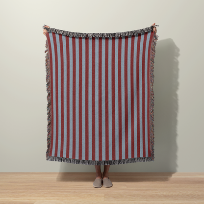 Striped Throw Blanket - Blue and Burgundy