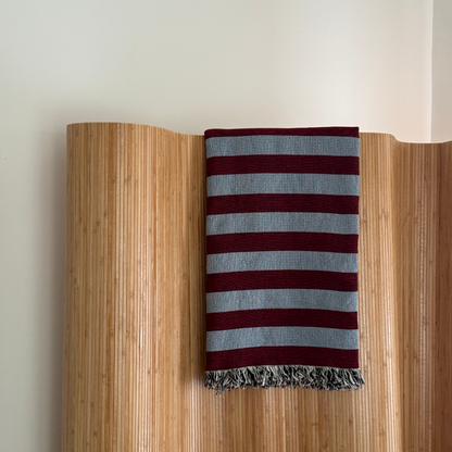 Striped Throw Blanket - Blue and Burgundy