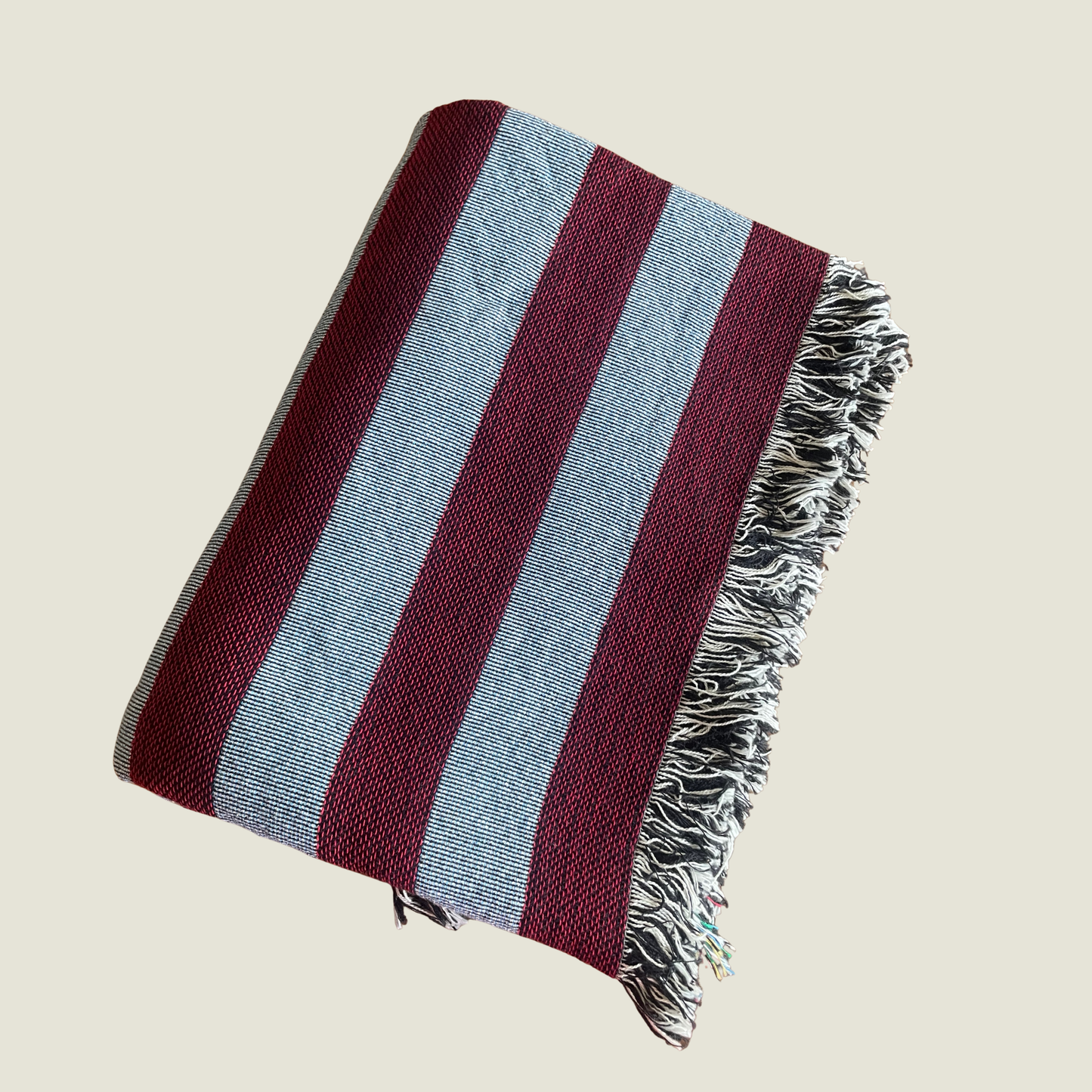 Striped Throw Blanket - Blue and Burgundy